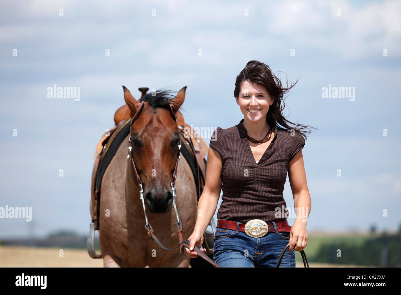 westliches reiten Reiterin Stockfoto