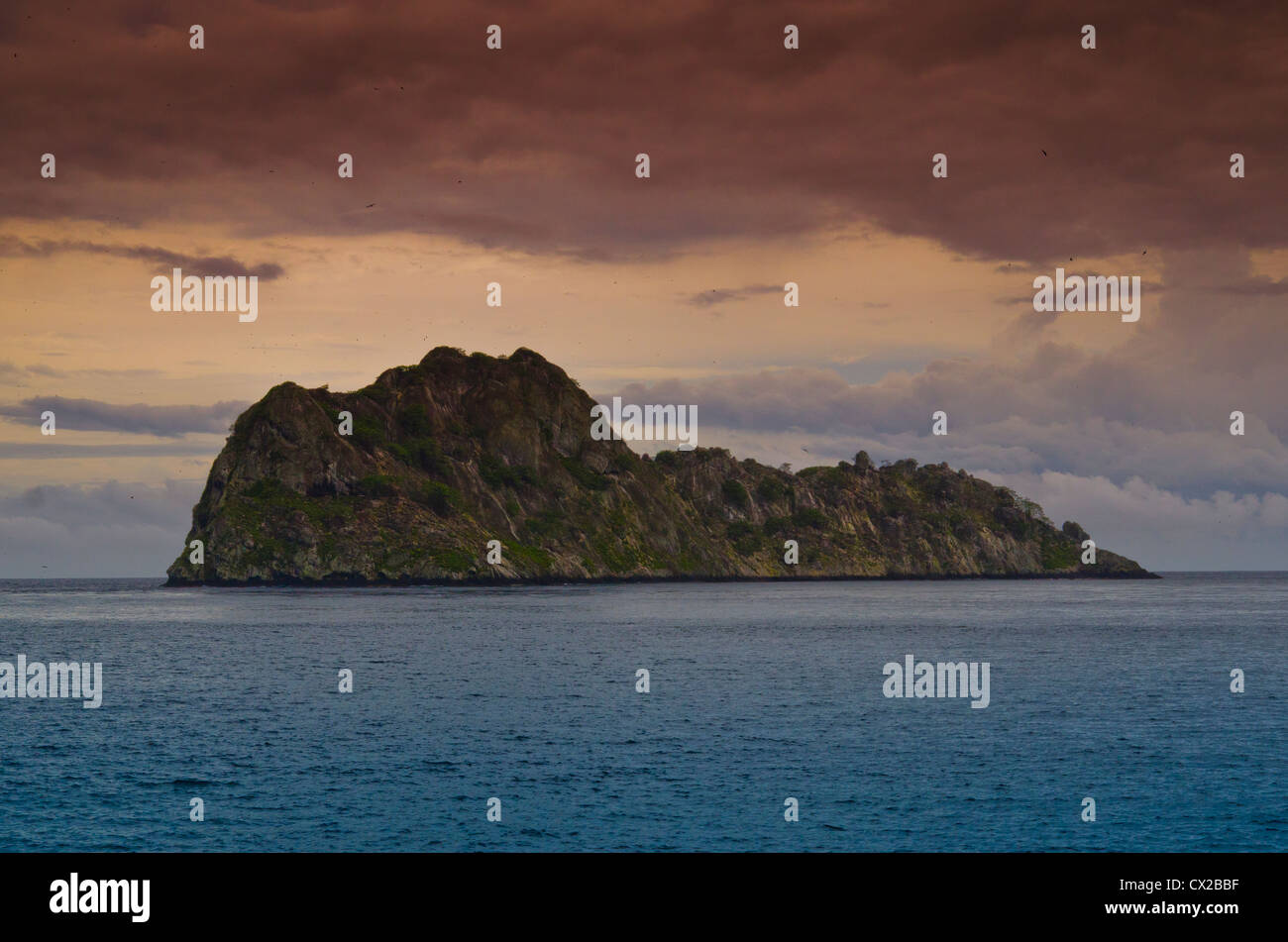 Cocos Island, Costa Rica, Insel, tropische Insel, Sonnenuntergang, unbewohnte Insel, Vulkaninsel Stockfoto