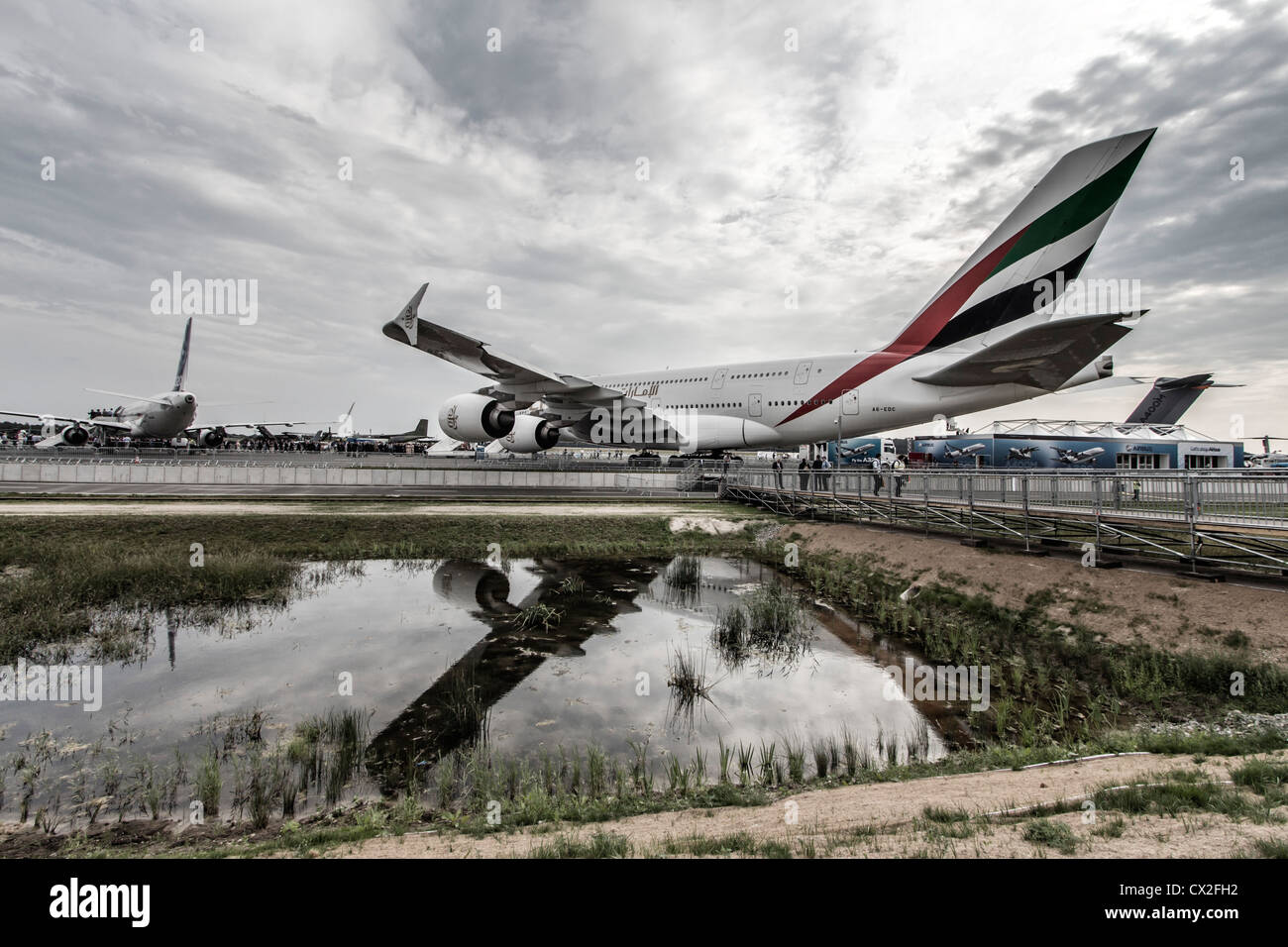 A380, Emirates, ILA, internationale Luft-und Raumfahrtausstellung Berlin Stockfoto