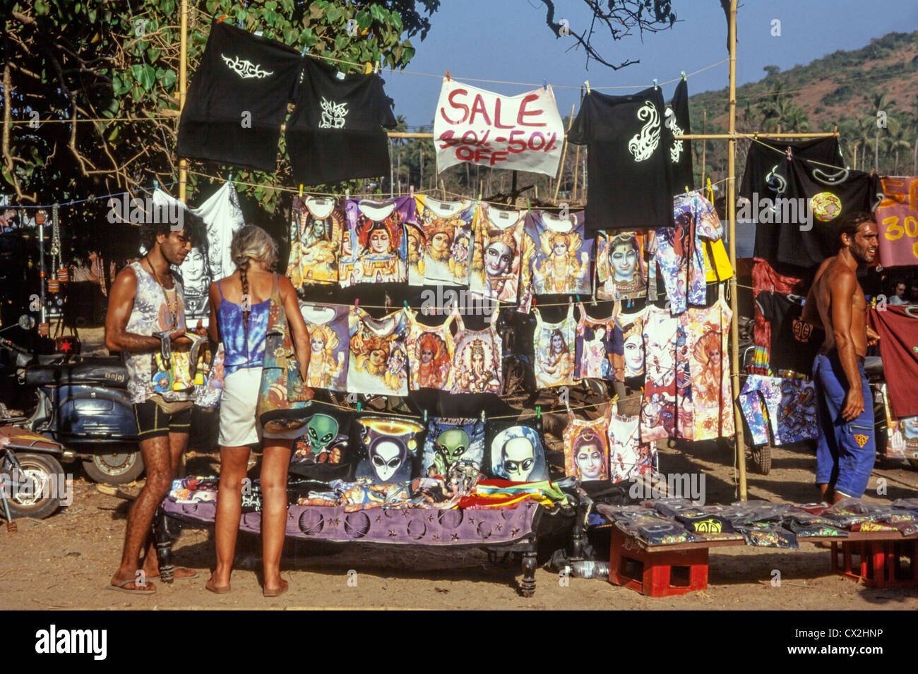 Hippie-Flohmarkt, Anjuna Beach, North Goa, Indien Stockfoto