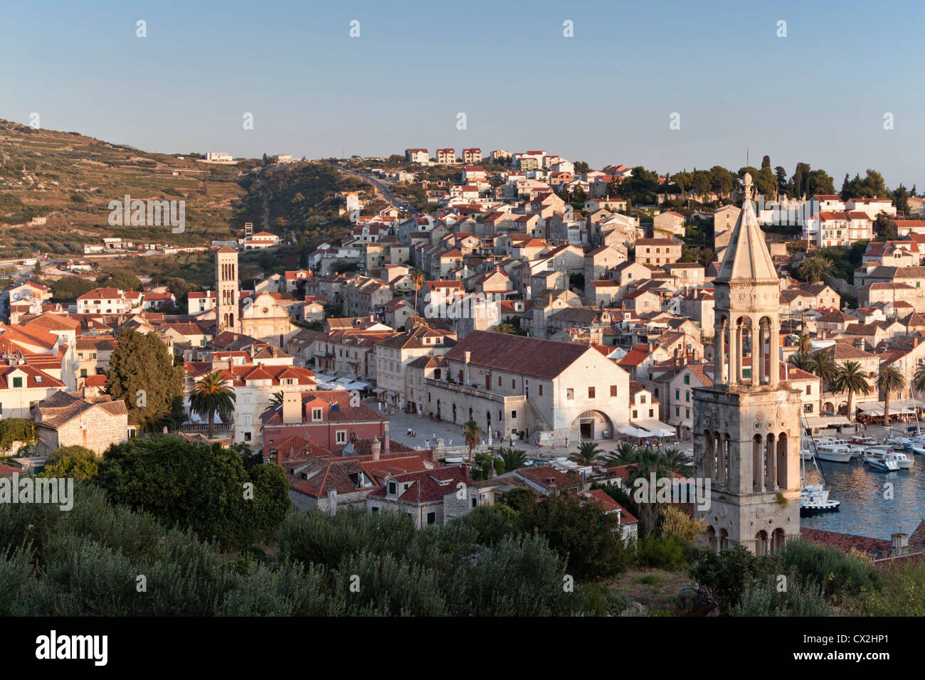 Panoramablick über die Altstadt von Hvar, Kroatien Stockfoto