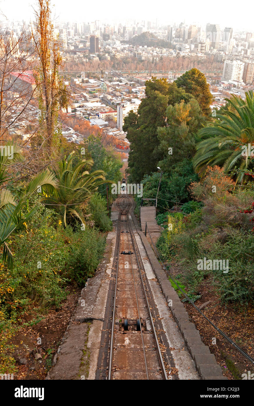 Cerro San Cristóbal Standseilbahn (San Cristóbal), Santiago de Chile, Südamerika. Stockfoto