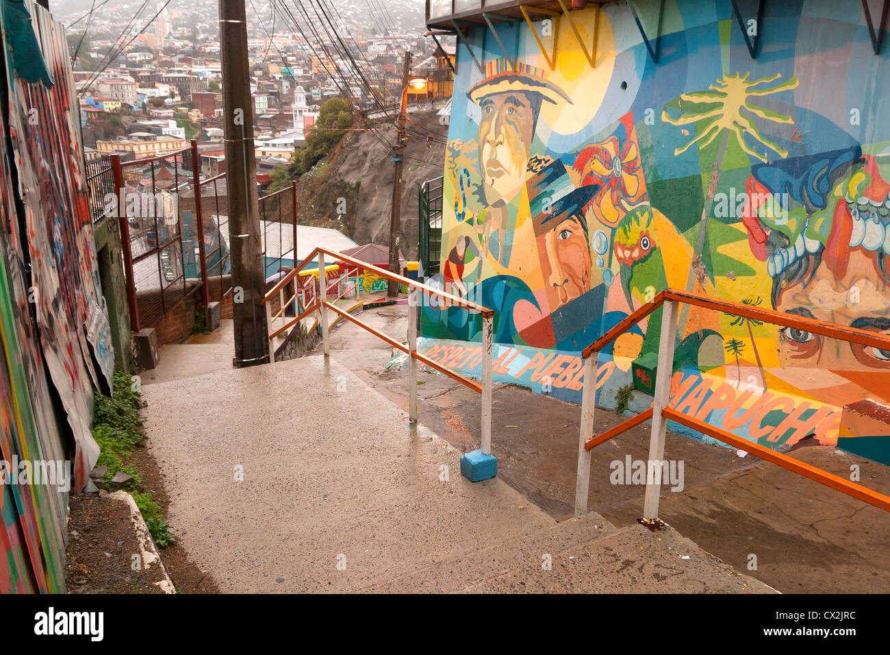 Artsy Treppe zum Cerro Artilleria, Valparaiso, Chile Stockfoto