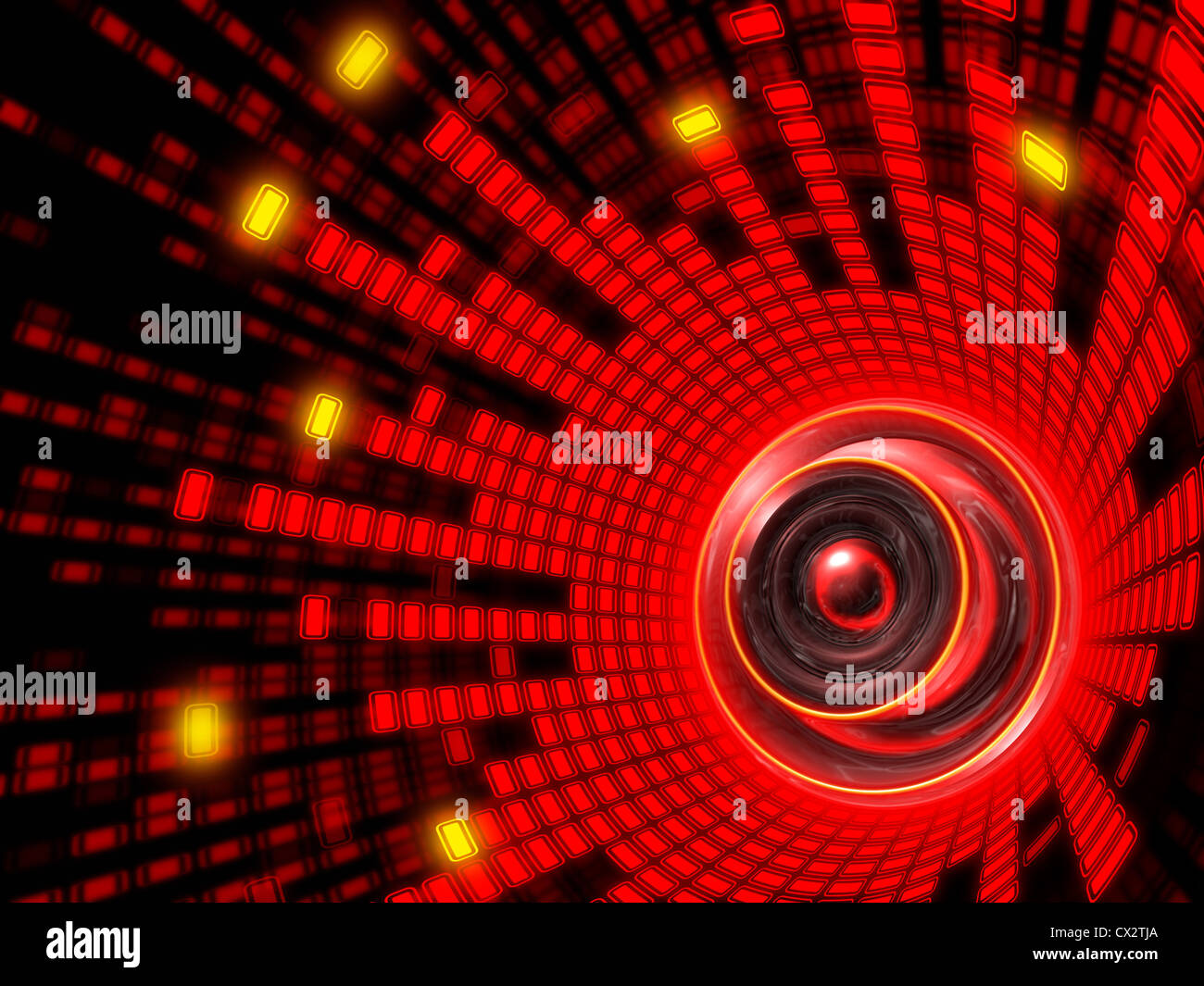 Equalizer Sound um abstrakte Lautsprecher herum. Konzept von Klang und Musik. Stockfoto
