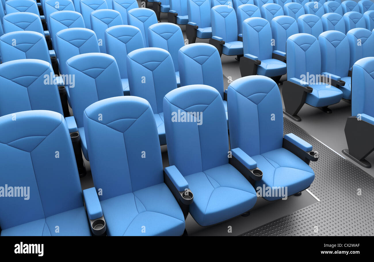 Mehrere leere Sitze warten die Menschen für die theatralische Darstellung oder einen Film über das Kino. Stockfoto