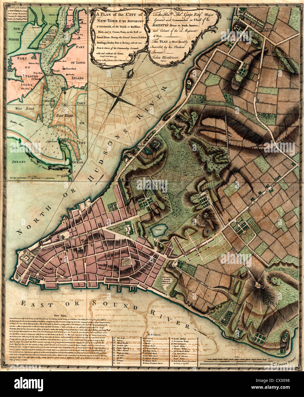 Ein Plan der Stadt New York, lower Manhattan, 1766 Stockfoto