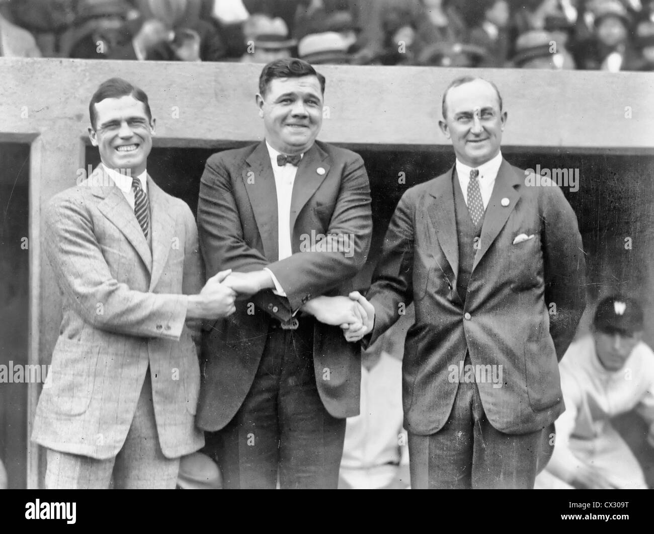 Drei Baseball Stars hier für die World Series. L., R: George Sisler, Babe Ruth und Ty Cobb, 4. Oktober 1924 Stockfoto