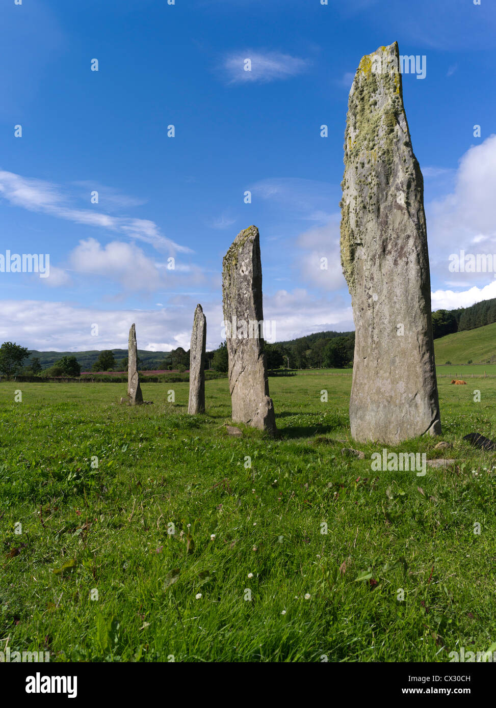 dh Ballymeanoch Standing Stones KILMARTIN Glen ARGYLL SCHOTTLAND Schottische Vorgeschichte neolithische Steinzeitdenkmäler großbritannien Stockfoto