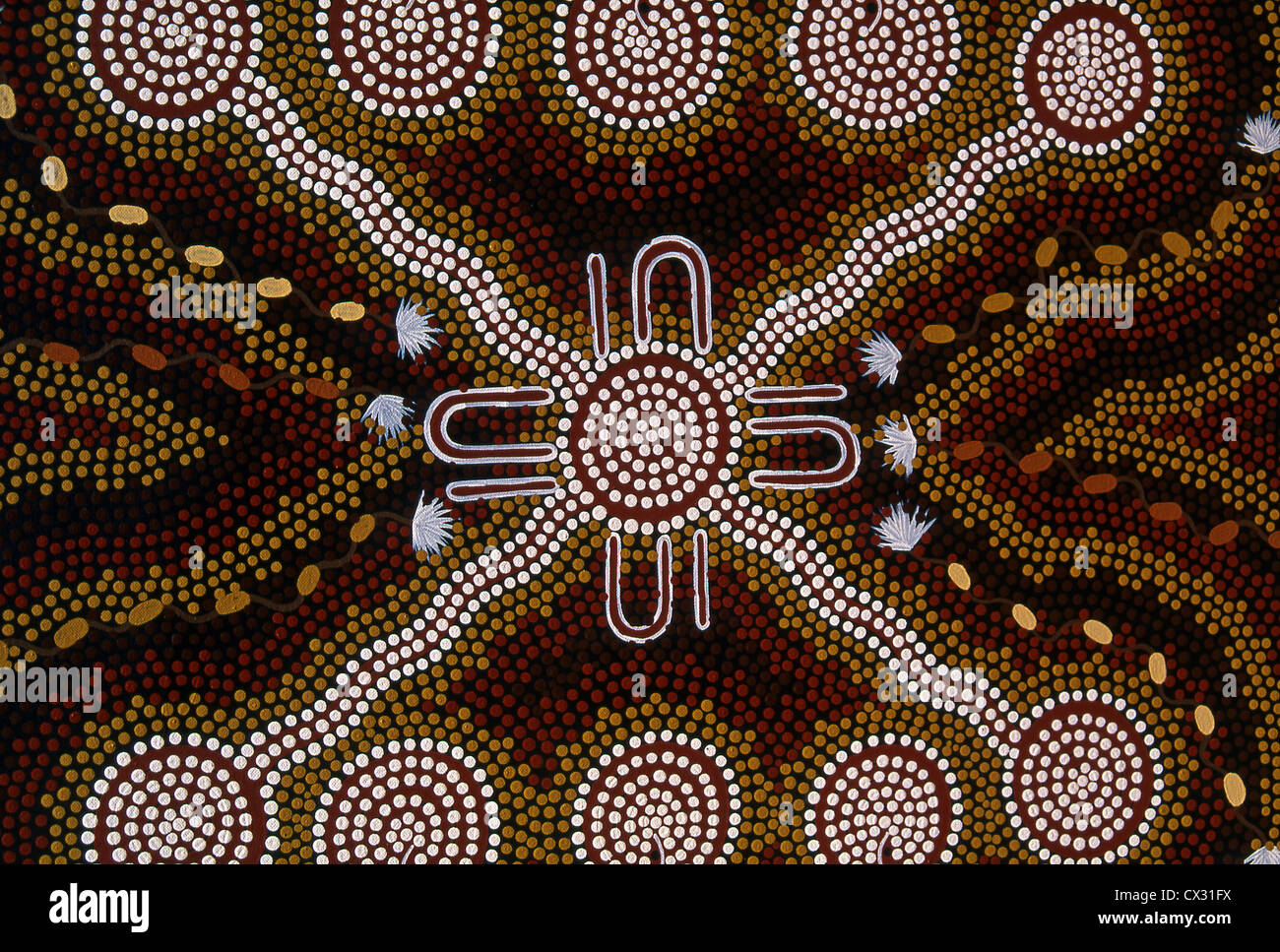 Aborigine Art Dreamtime mit Acrylfarbe, Zentralaustralien Stockfoto