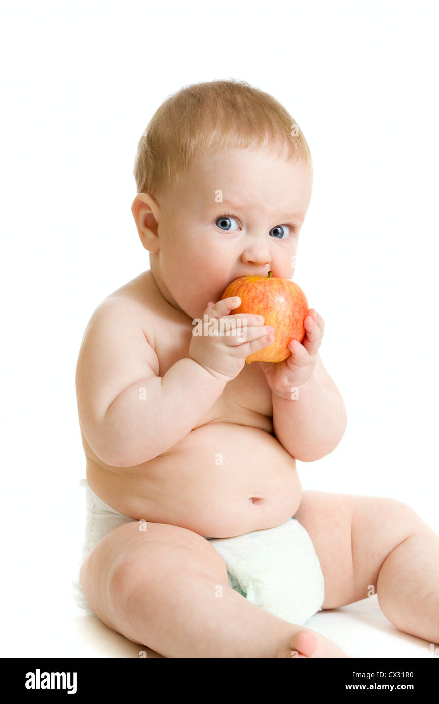 Baby junge gesunde Lebensmittel isoliert Stockfoto