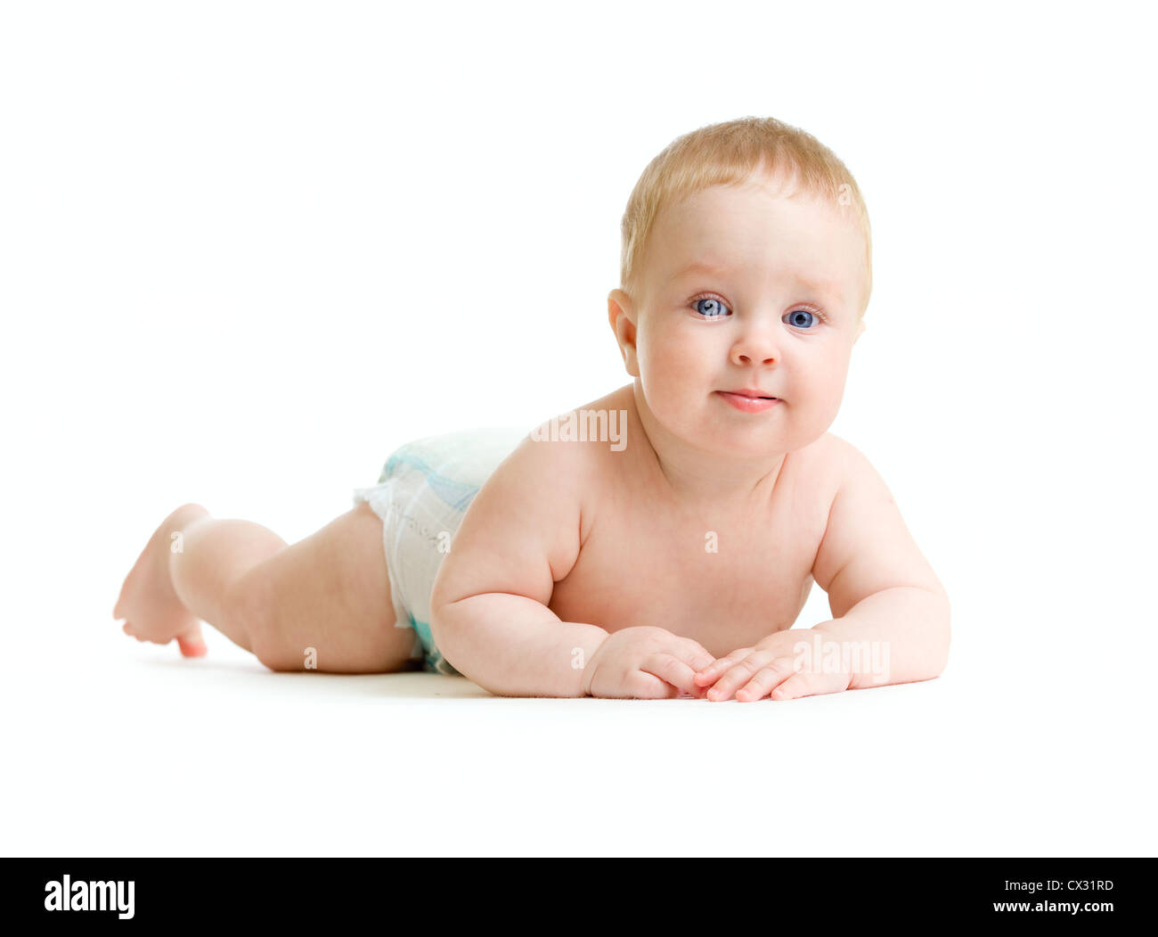 Baby Boy isoliert liegende Stockfoto