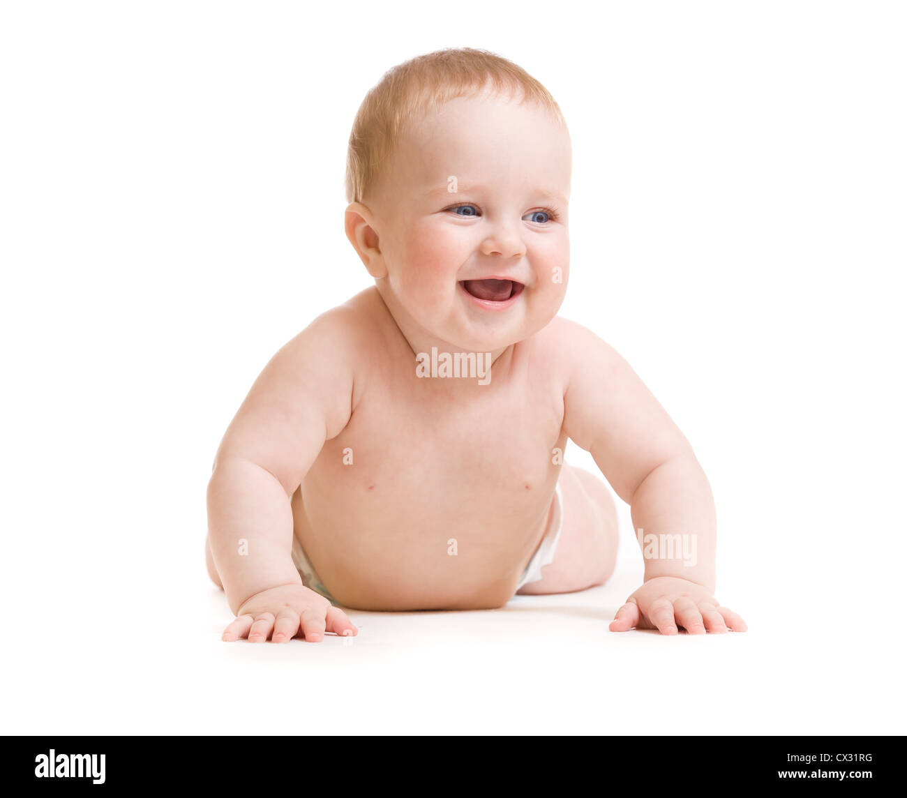Baby Boy isoliert liegende lächelnd Stockfoto