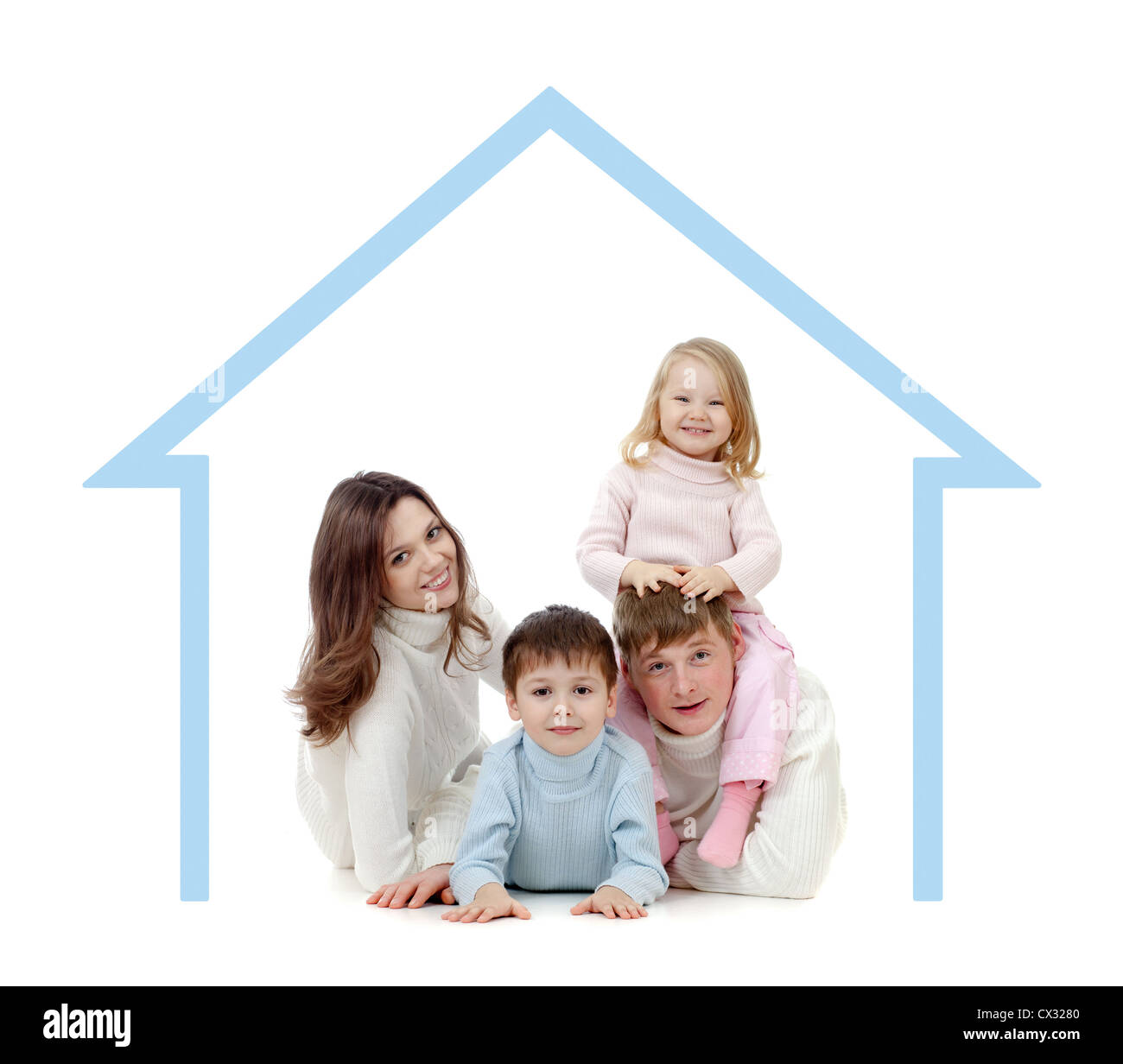 Happy Family im eigenen Hause Konzept Stockfoto