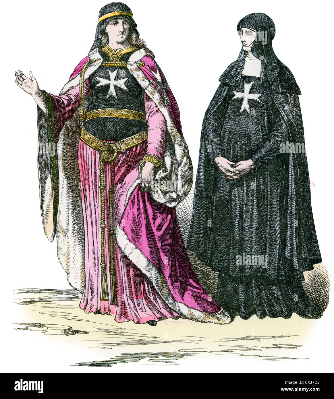 Nonnen aus dem Auftrag des Hl. Johannes, 12. bis 13. Jahrhundert Stockfoto