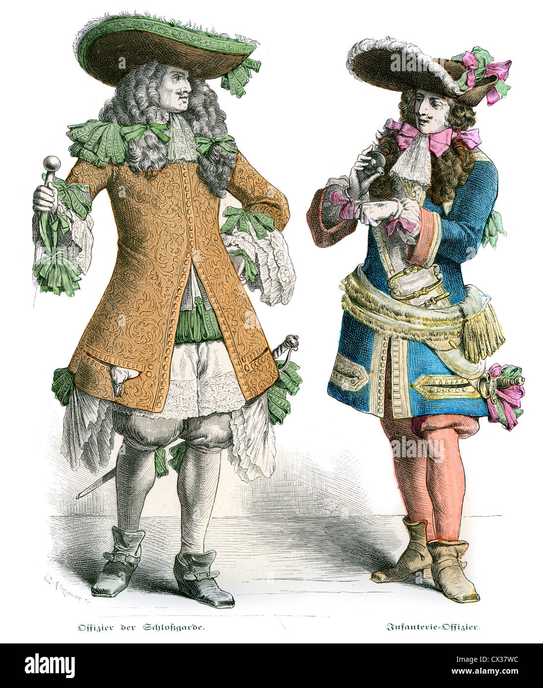 Französische Offiziere aus dem späten 17. Jahrhundert Stockfoto