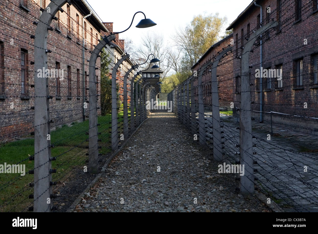 Auschwitz, Stacheldraht, Barbwire Baracke, Birkenau, Gebäude, Lager, Kammer, Konzentration, tot, Tod, Tiefe, Osten, elektrisch, Stockfoto
