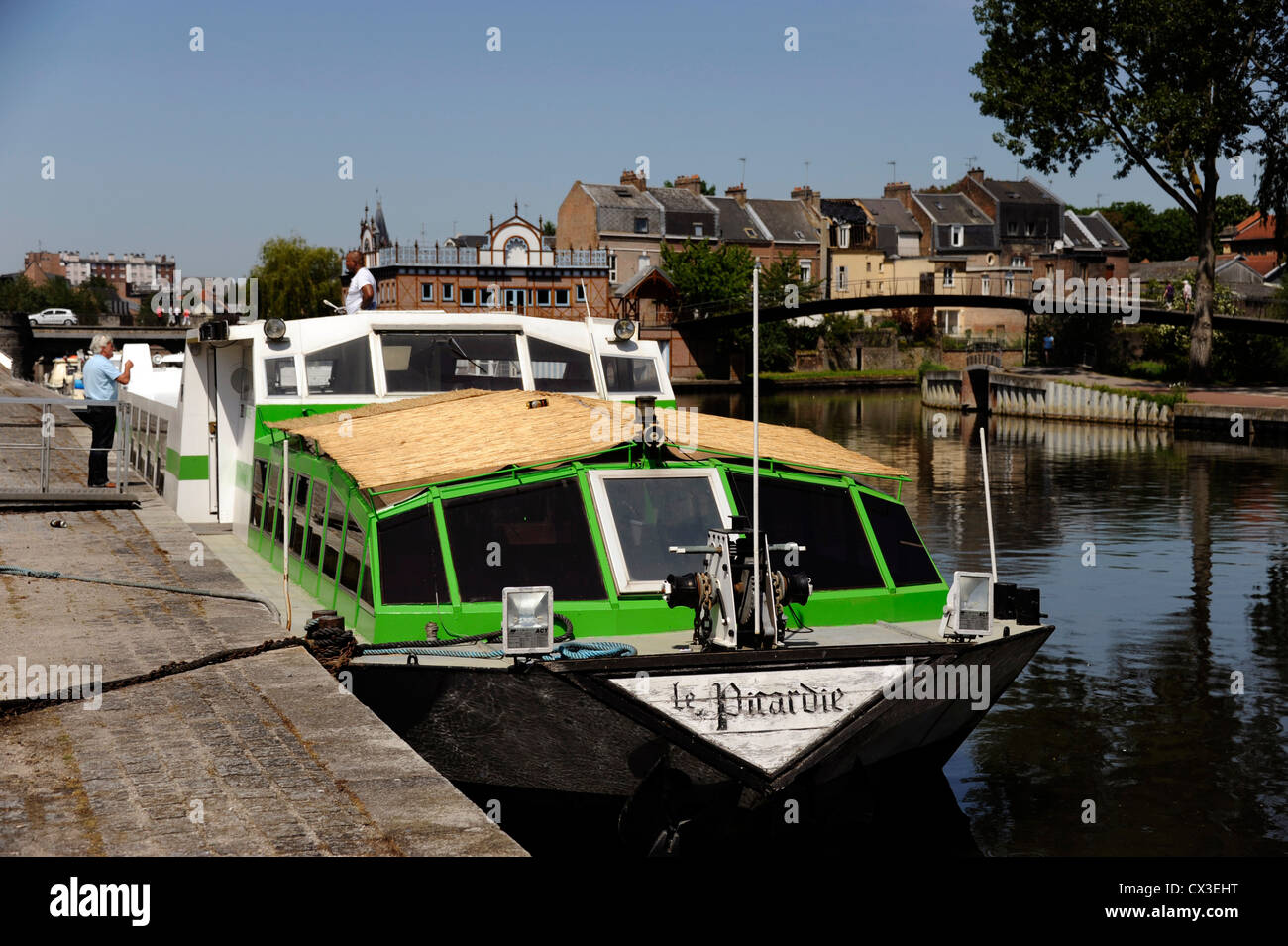 Boot-Restaurant Le Picardie, Somme River, Amiens, Somme, Picardie, Frankreich Stockfoto