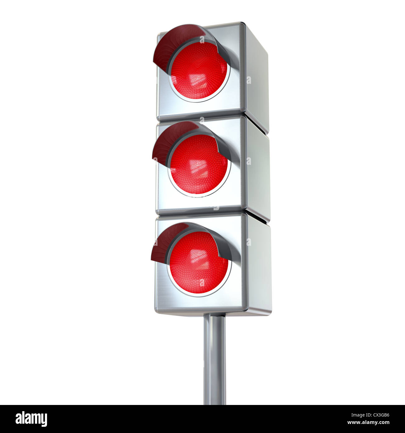 Nachberufliche Mit 3 Roten Lichtern - Treffic Licht mit 3 rote Lichter auf weißem Hintergrund Stockfoto