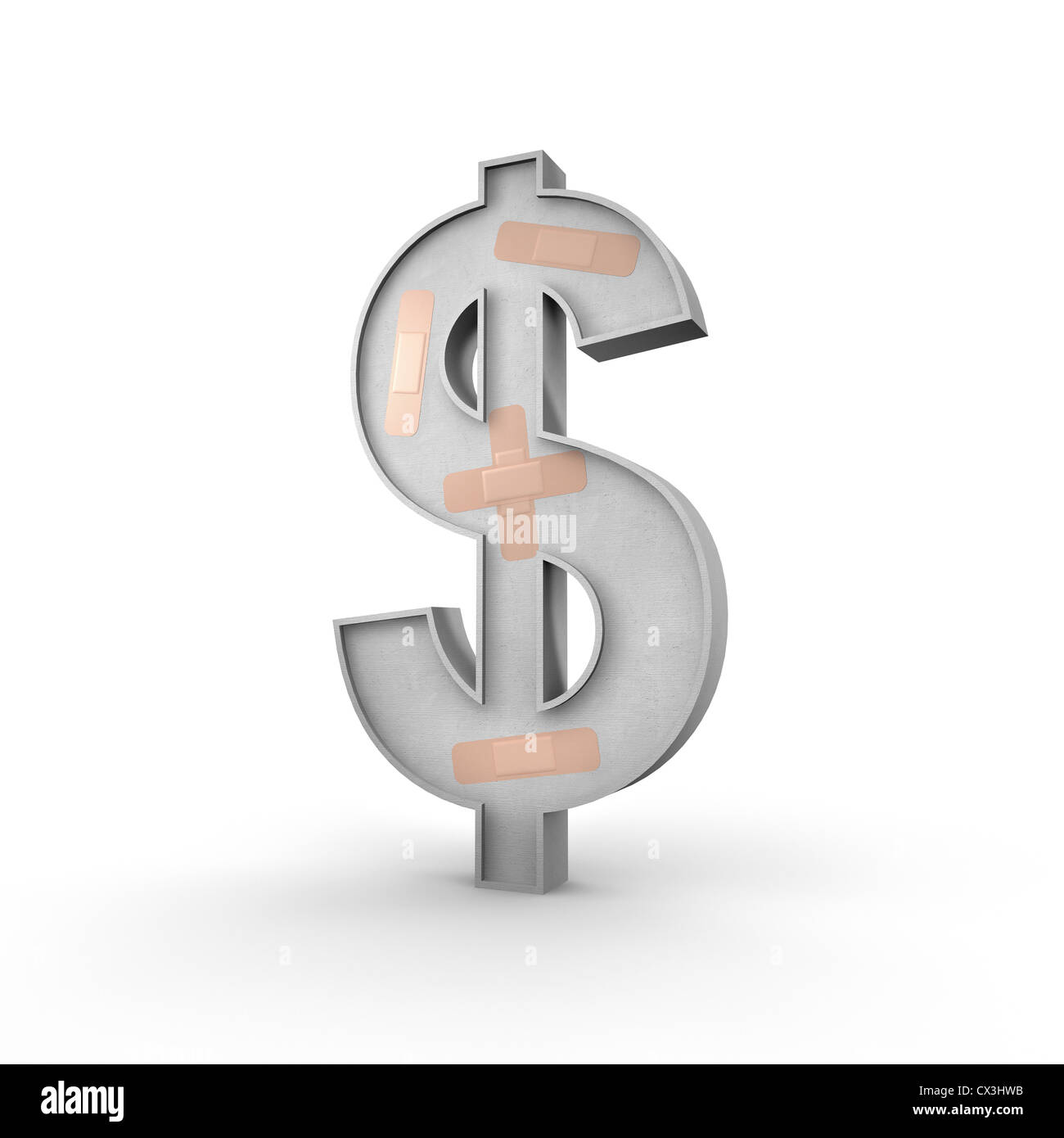Dollarzeichen Mit Pflastern Auf der Oberfläche Auf Weissem Hintergrund - Dollarzeichen mit Bandagen Stockfoto