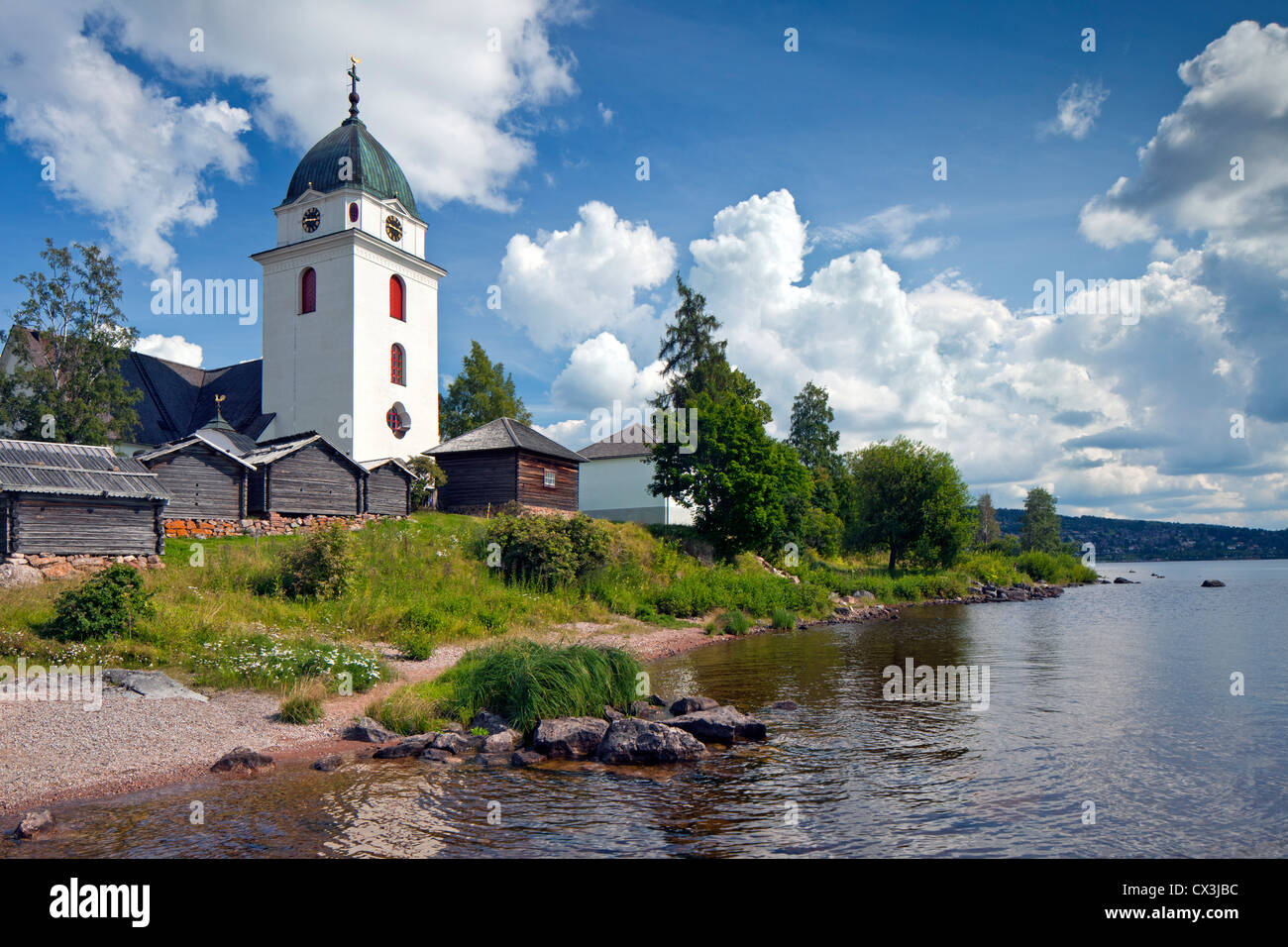 Rättvik Kirche entlang See Siljan, Dalarna, Schweden Stockfoto