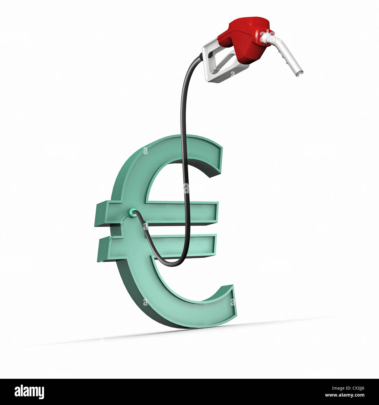 Zapfpistole Mit Eurozeichen Auf Weissem Hintergrund - Brennstoff Düse mit Euro-Zeichen Stockfoto
