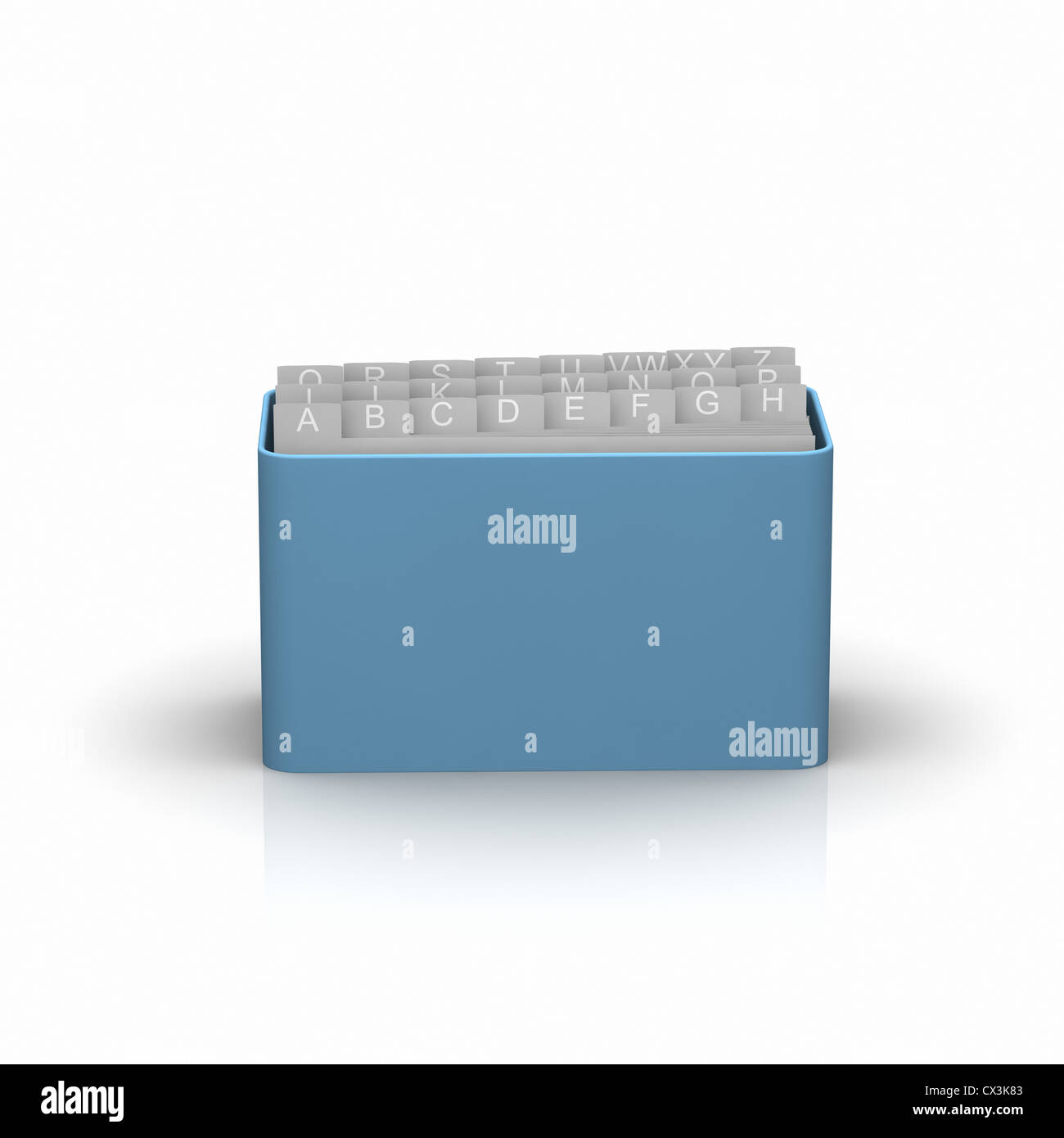 Karteikasten Mit Karteikarten Auf Weissem Hintergrund - Cardbox, alphabetisch Stockfoto