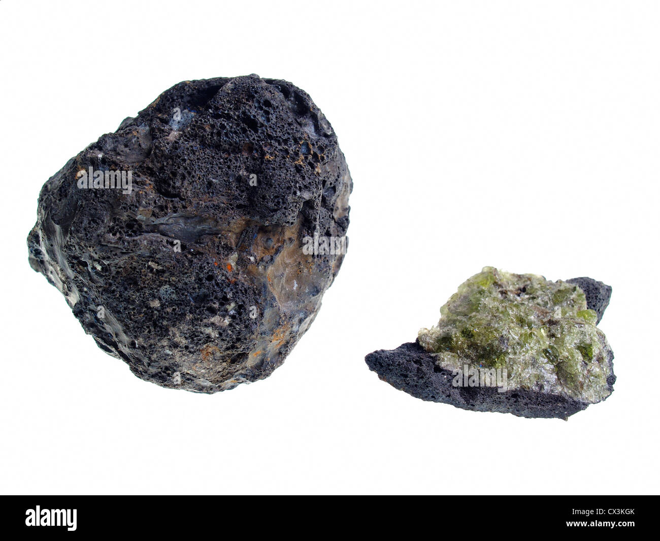 Vulkanische Bombe/Olivin. Herkunft: Lanzarote Stockfoto