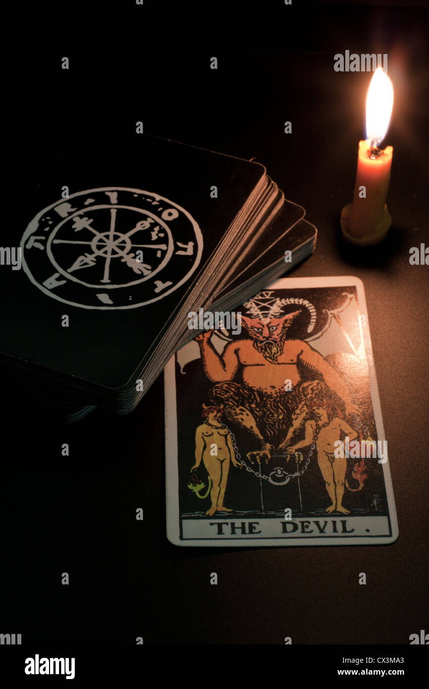 Tarot-Karte, der Teufel, bezieht sich auf die böse oder Katastrophe Stockfoto