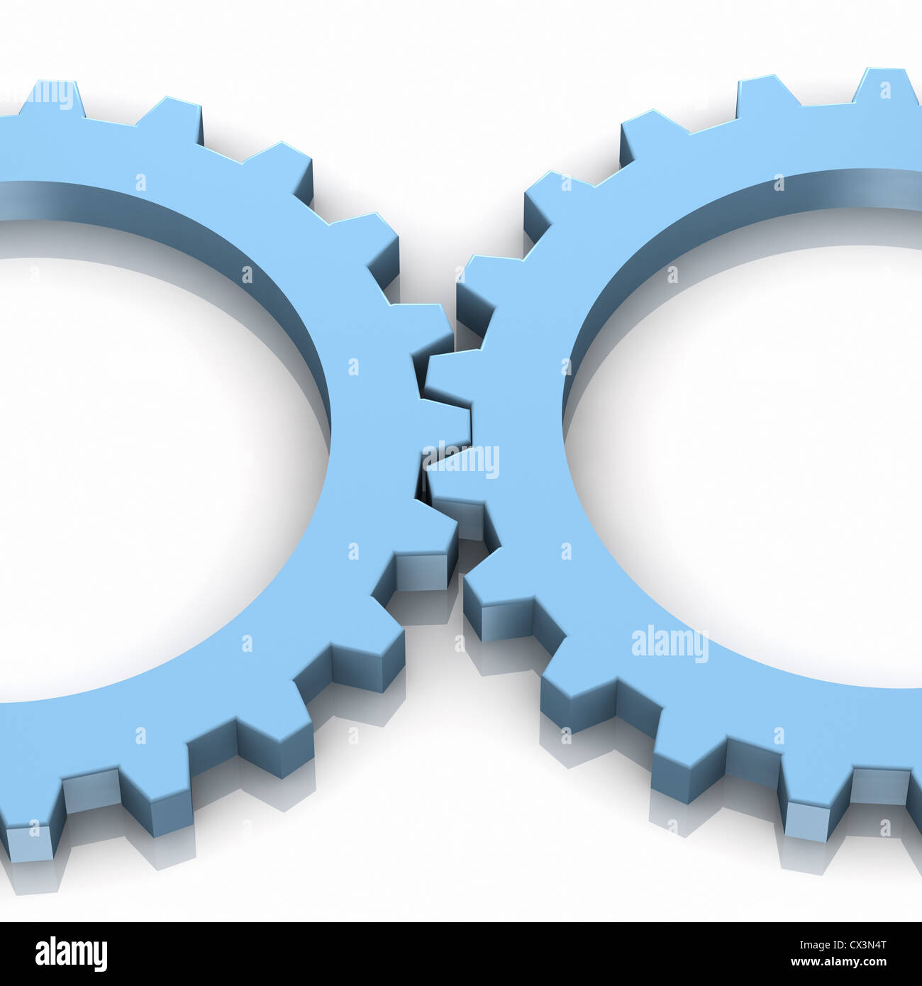 Zwei Zahnräder arbeiten zusammen - 2 Blaue Zahnräder Stockfoto