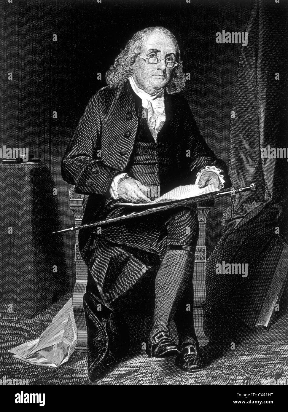 Benjamin Franklin, Gravur, 1878 Stockfoto