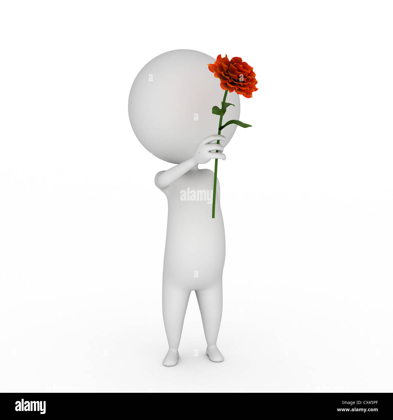 3D gerenderte Darstellung der ein kleiner Kerl mit einer Blume Stockfoto