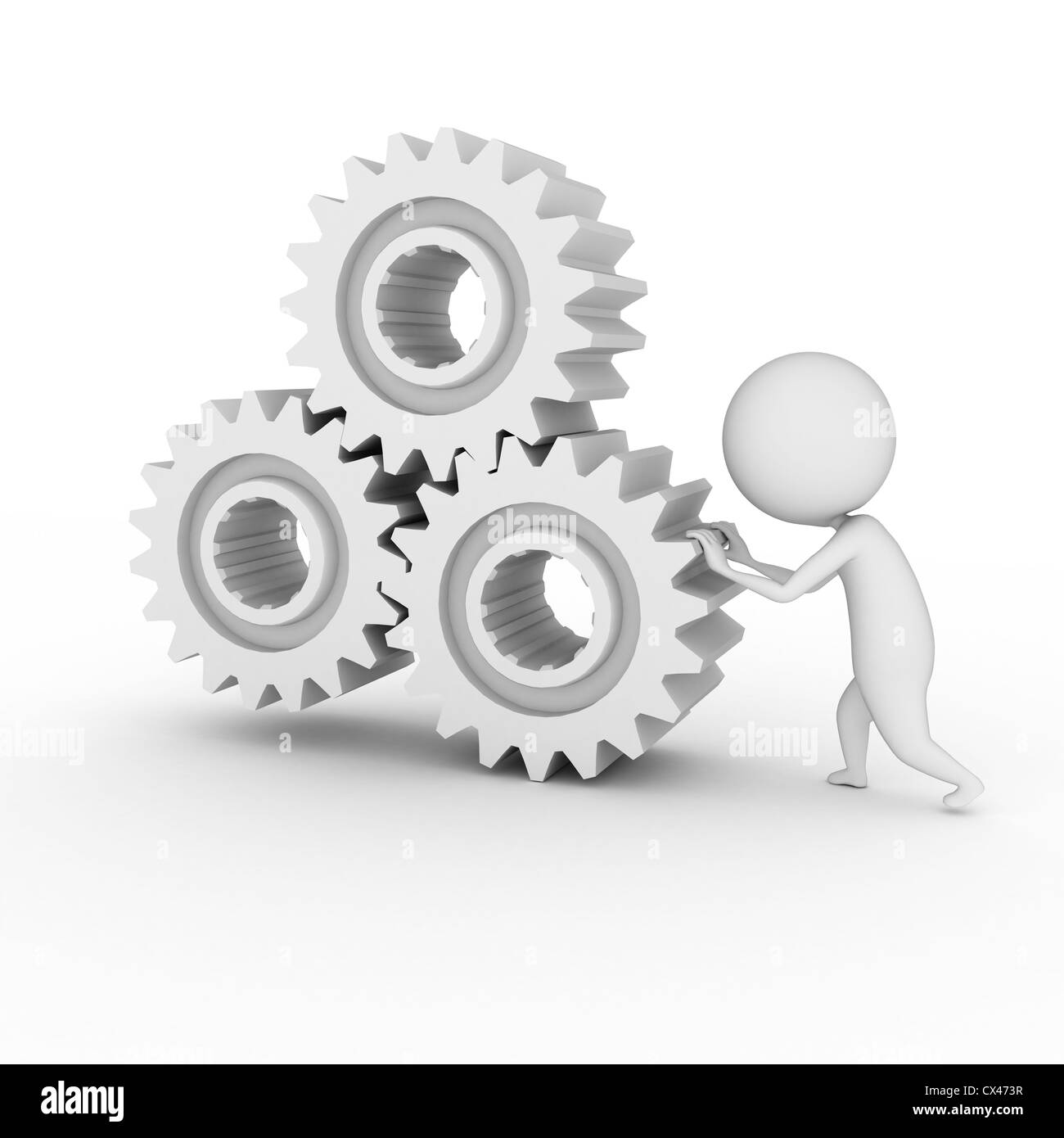 3D gerenderten Abbildung von einem kleinen weißen Mann mit einige Gänge Stockfoto