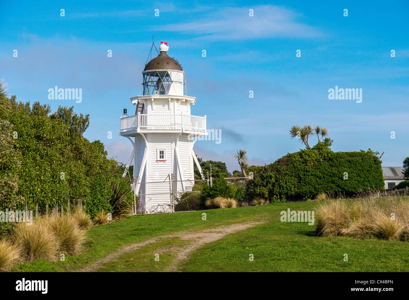 Wetterschenkel Leuchtturm am formaela Point, Otago, Neuseeland. Stockfoto