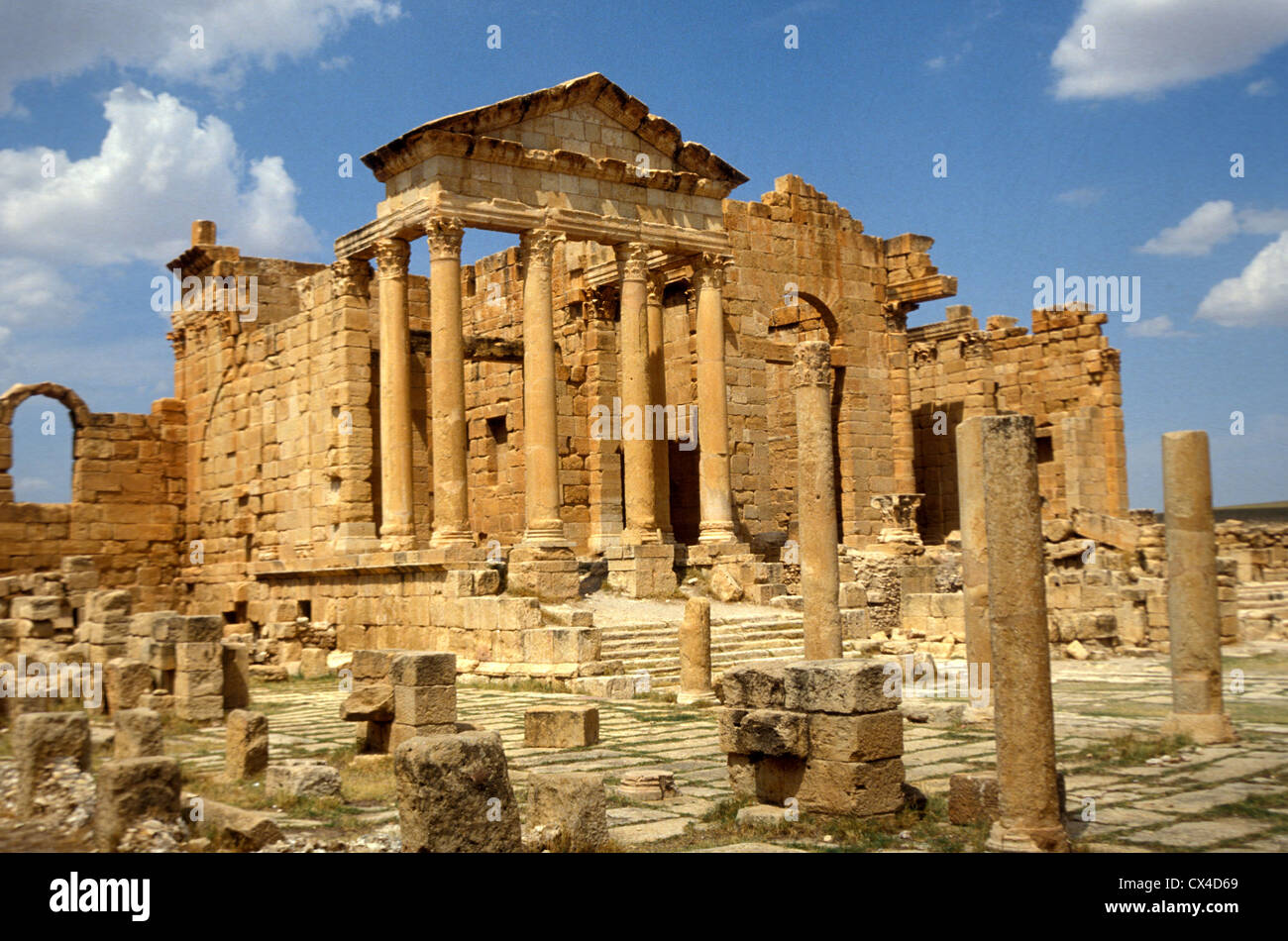 Ansicht der Tempel in der römischen Stadt Sbeitla in Tunesien Stockfoto