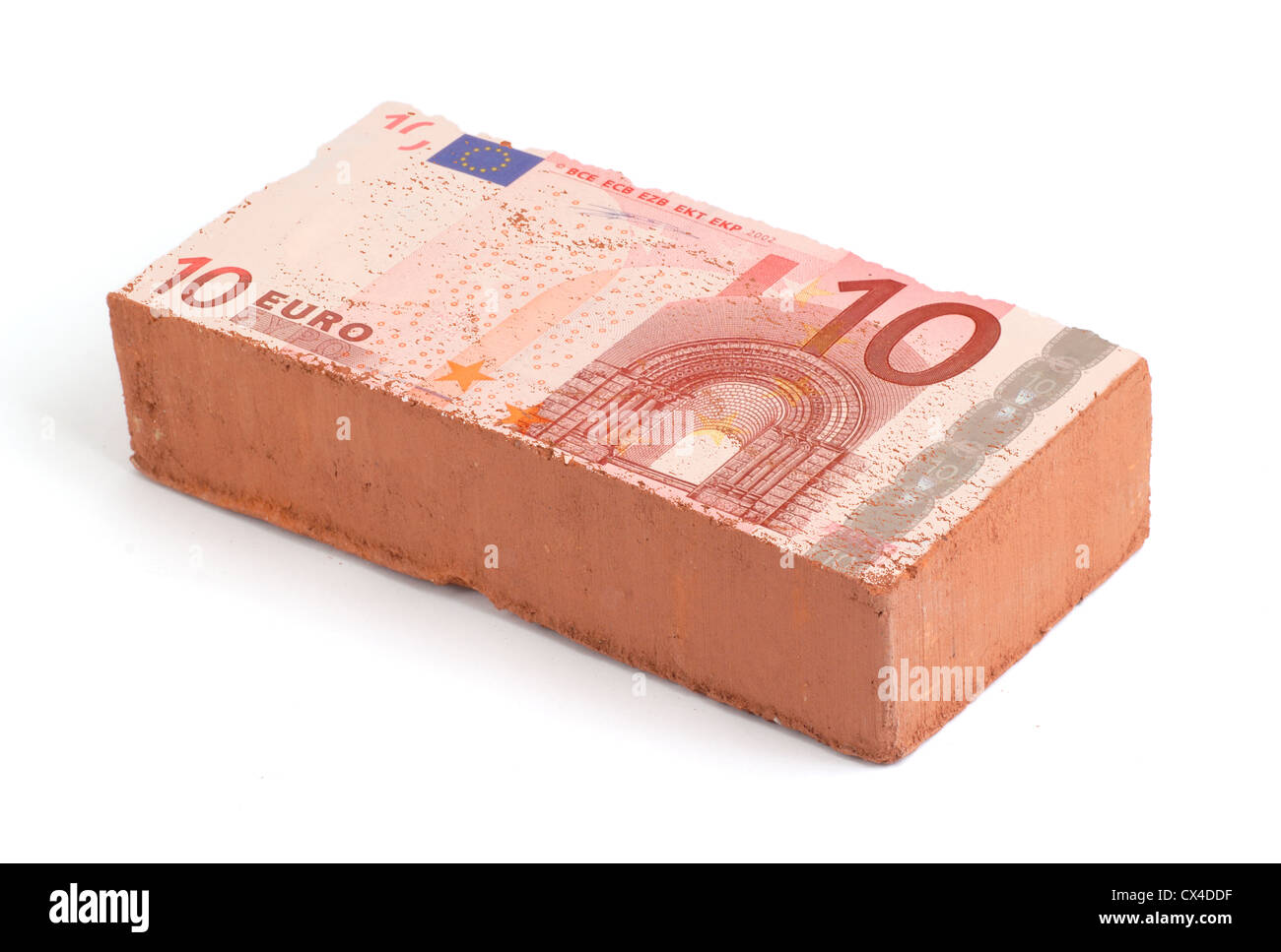 Ziegel mit einer Euro-Bank Hinweis Impressum Stockfoto