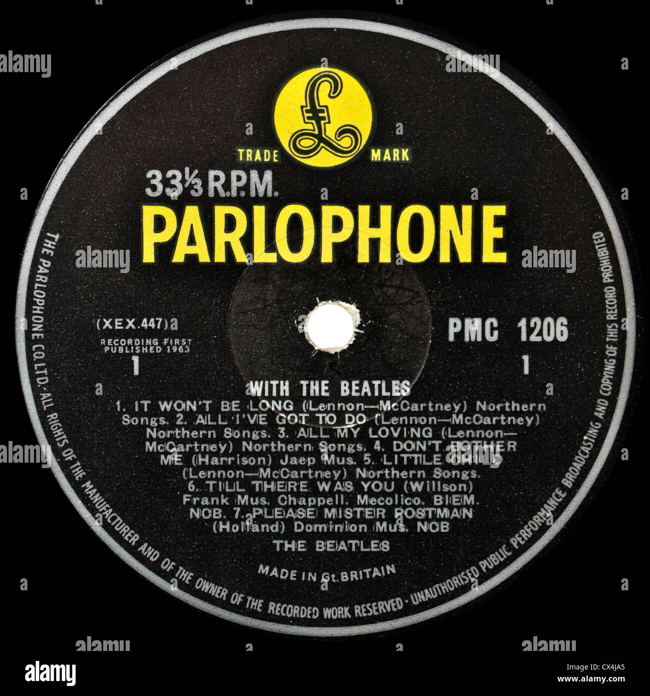 "With The Beatles" LP von The Beatles - Original 1963 mono Version - erste britische drücken, Parlophone PMC 1206. Stockfoto