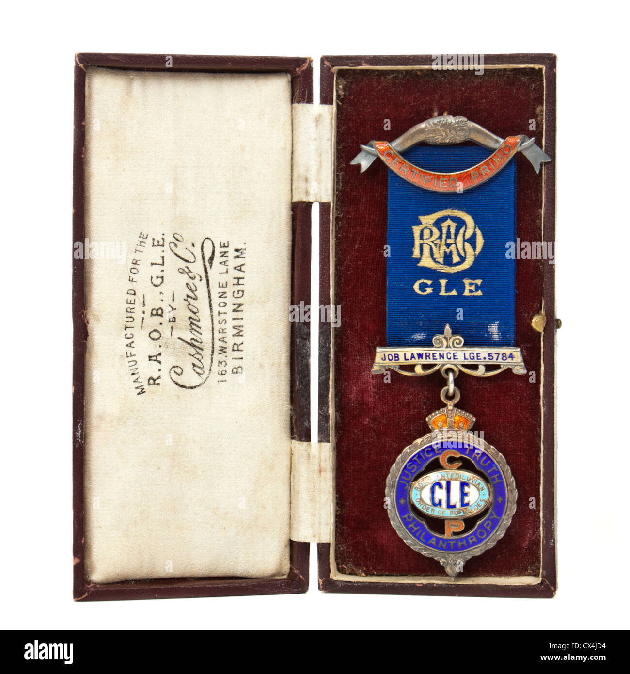 1927-Sterling Silber-Juwel herausgegebenen RAOB (Royal Antedeluvian Reihenfolge der Büffel - Job Lawrence Lodge Nr. 5784) Stockfoto