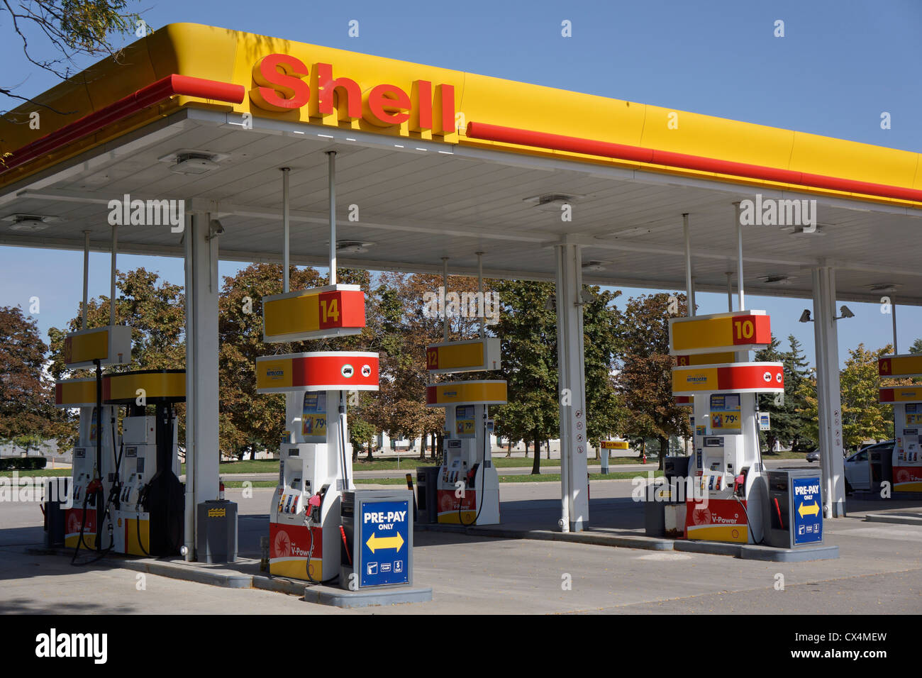 Shell Tankstelle, Tankstelle Stockfoto
