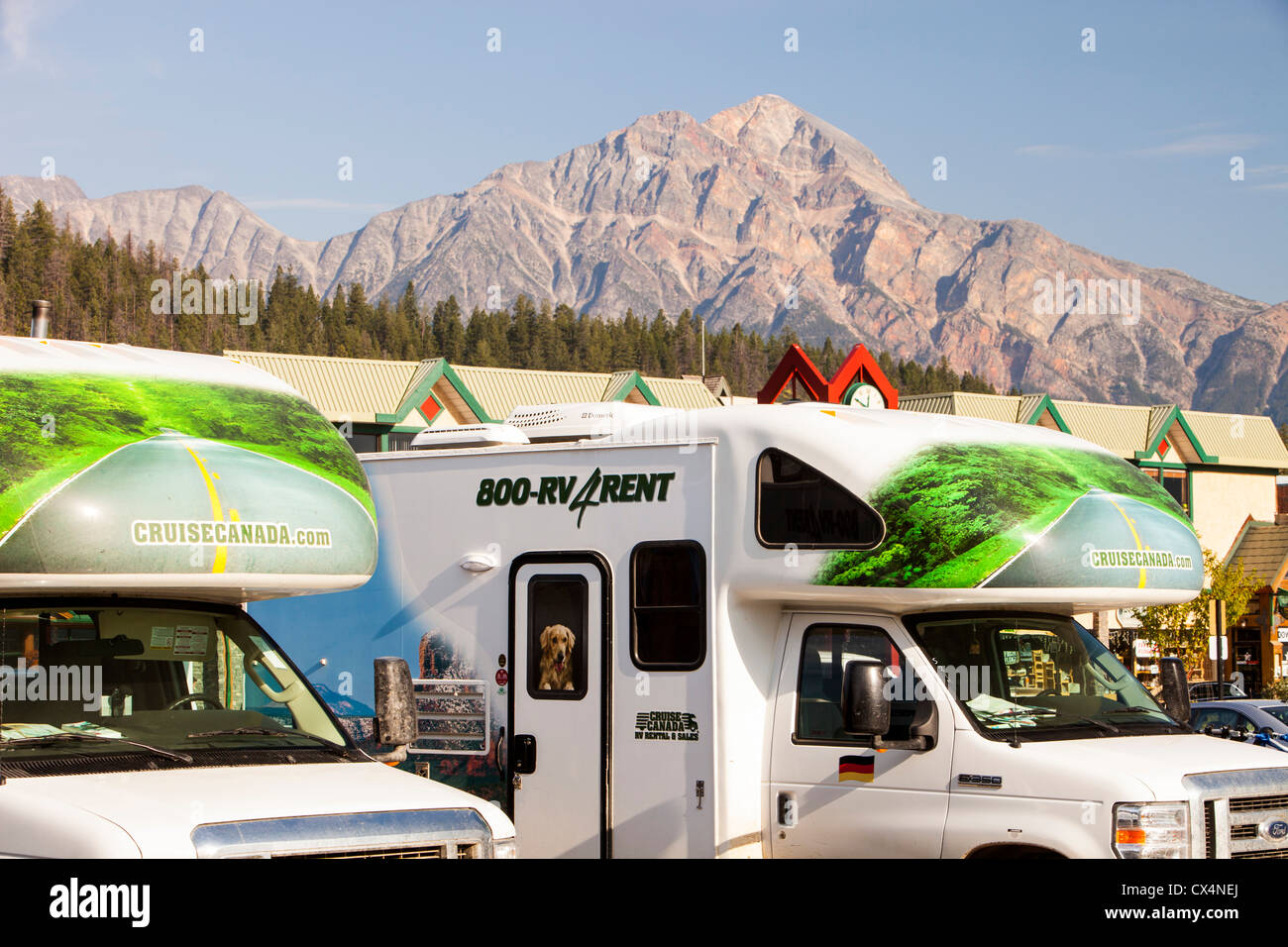 RV in Jasper, Jasper Nationalpark, Kanadische Rockies. Stockfoto