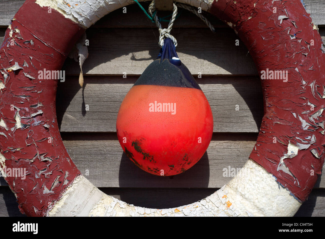 Alten Rettungsring in Steephill Cove, Isle Of Wight. Stockfoto