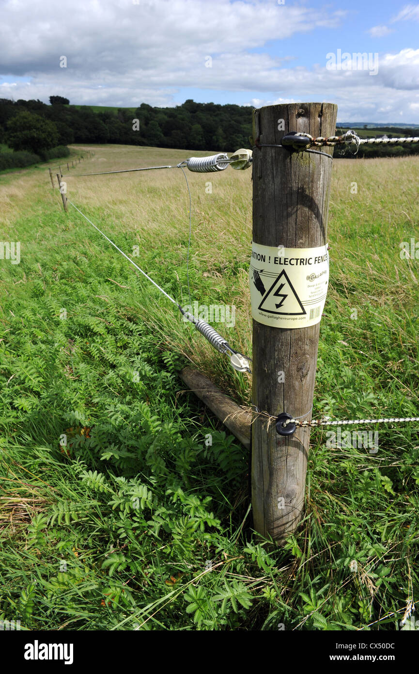 Nahaufnahme von einem Elektrozaun Stockfoto