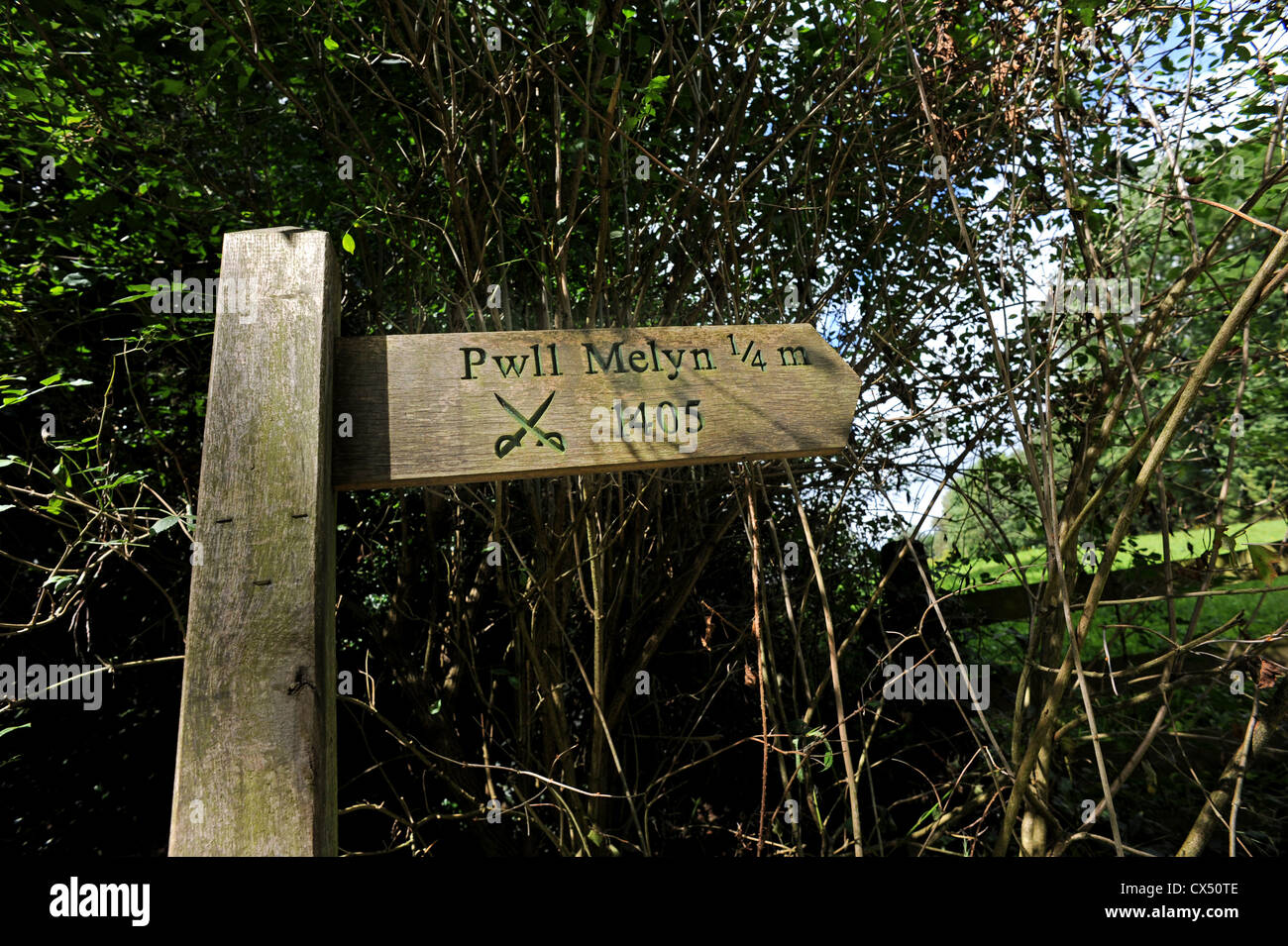 Melden Sie sich auf dem Schlachtfeld von Pwll Melyn, auch bekannt als die Schlacht von Usk, Teil der walisischen Unabhängigkeitskrieg gegen die englische Herrschaft Stockfoto