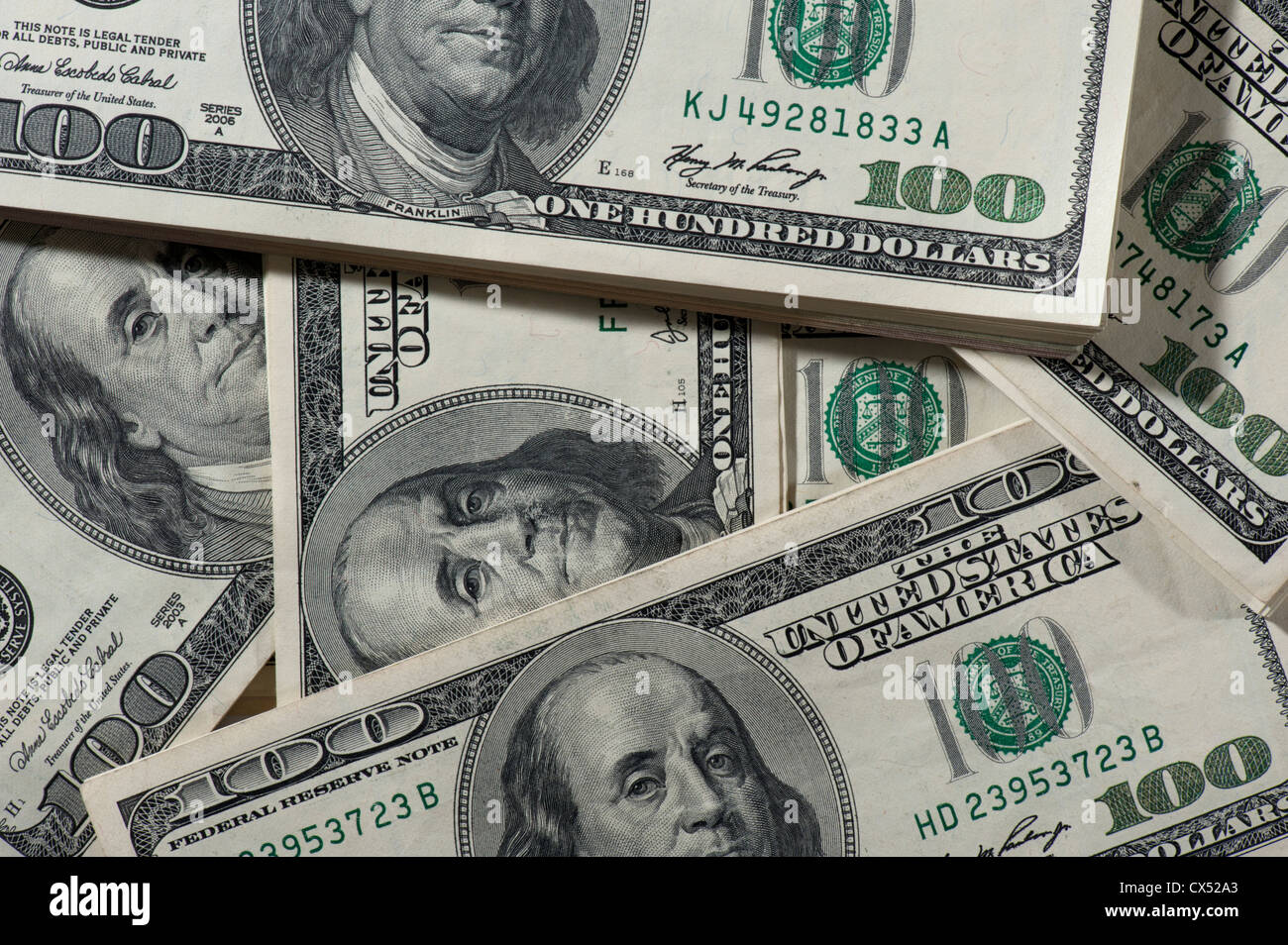 100 US-Dollar Geldscheine Geld Währung Stockfoto