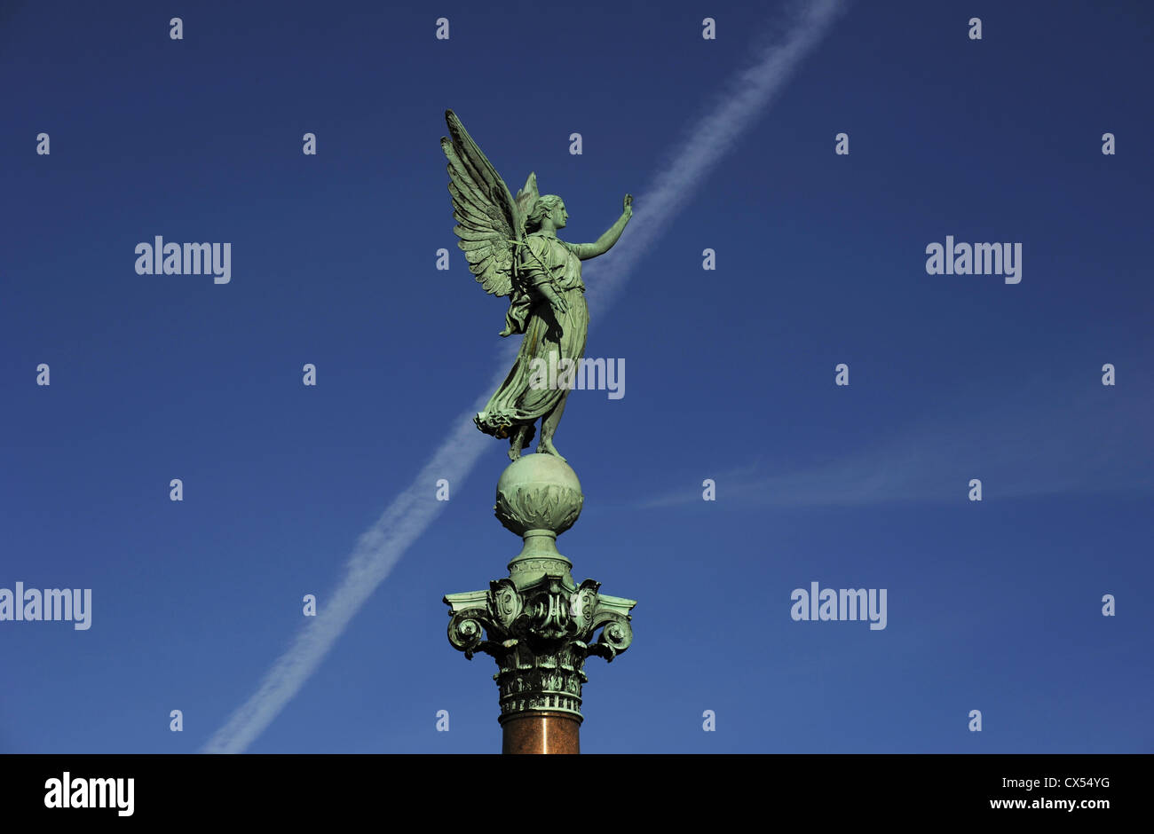 Gedenksäule Ivar Huitfeldt (1665-1710) gewidmet. Statue des Sieges an der Spitze von Ferdinand Edvard Ring. des 19. Jahrhunderts. Stockfoto