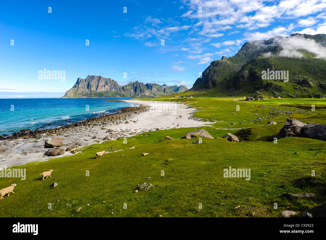 Norwegen, Nordland, Lofoten. Uttakleiv auf Vestvågøy Stockfotografie