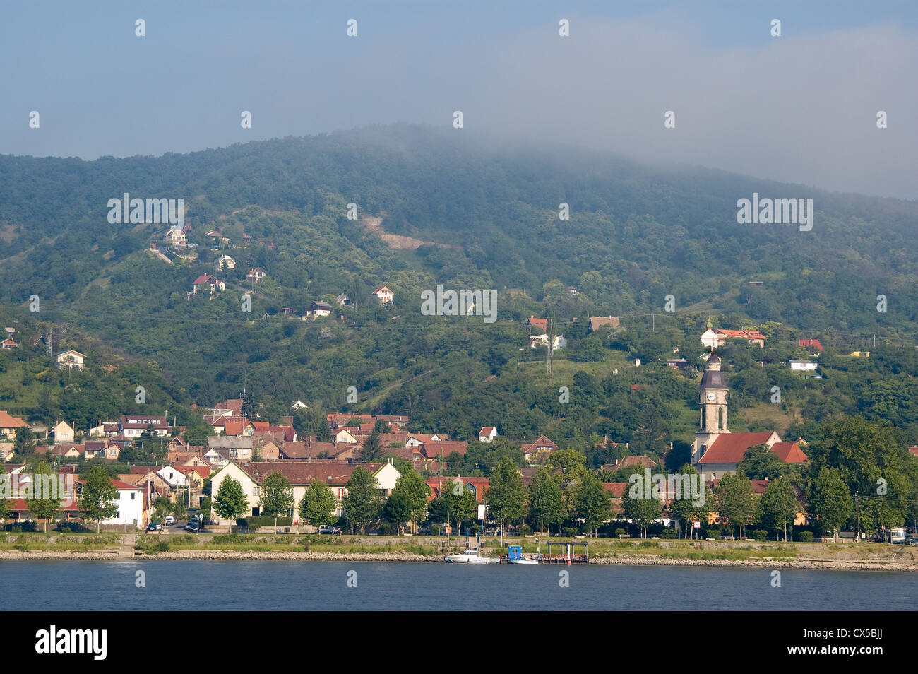 Elk190-2202 Ungarn, Visegrad, Blick auf die Stadt an der großen Biegung der Donau Stockfoto