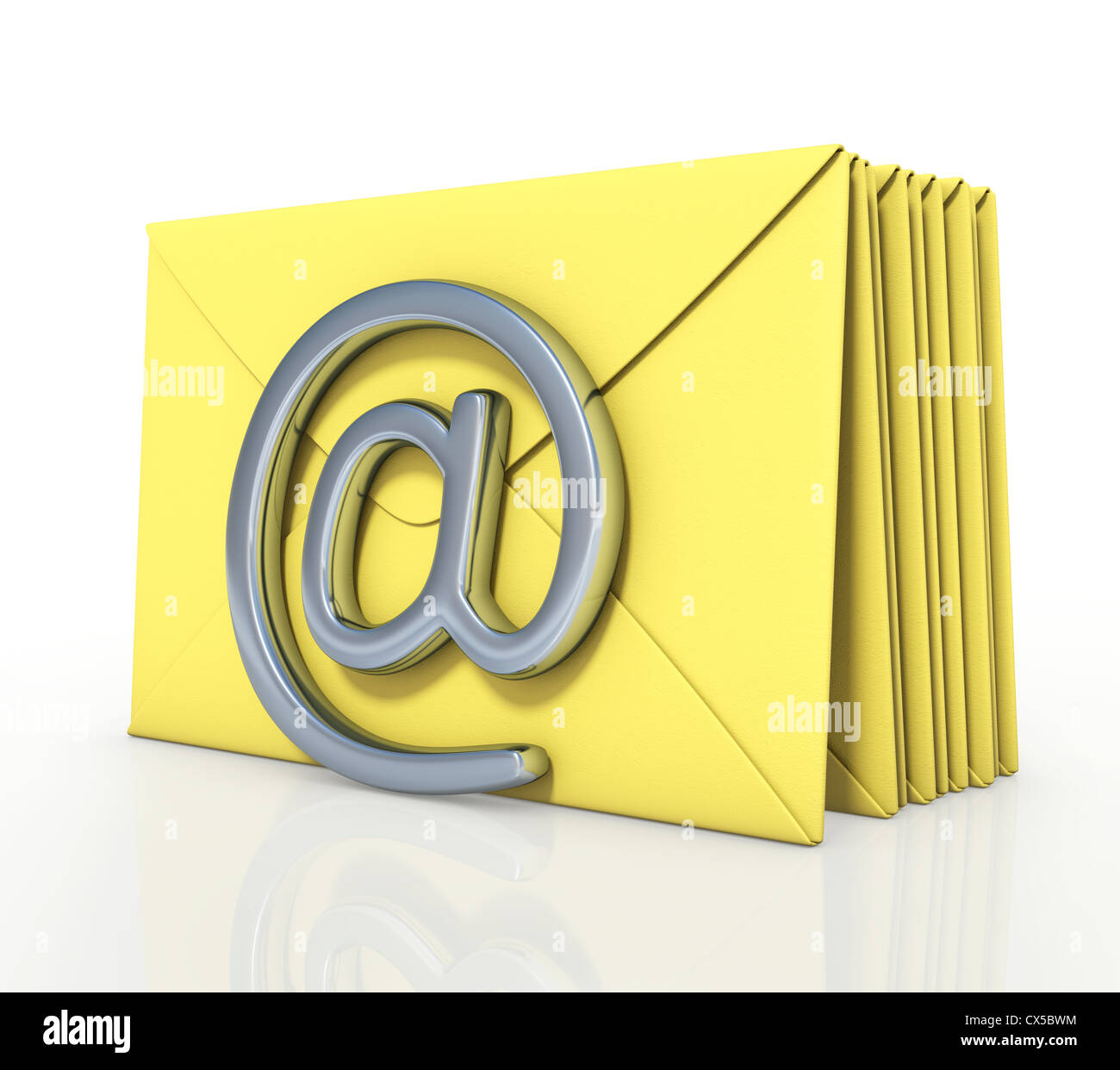 Mehrere gelbe Karten in eine Warteschlange, um per e-Mail zugesandt. Stockfoto