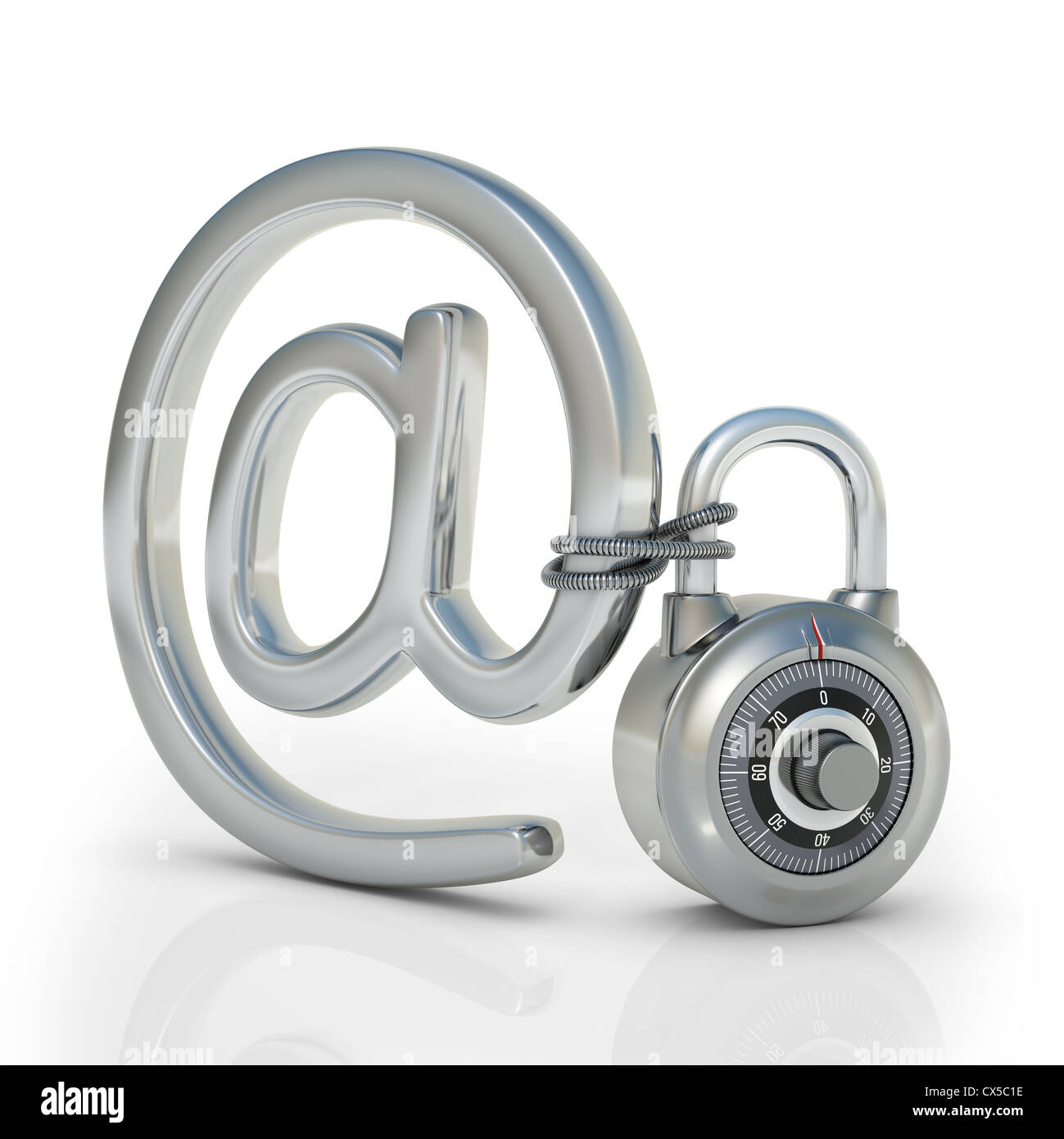 E-Mail durch ein Vorhängeschloss geschützt. Konzept des Schutzes der elektronischen Informationen. Stockfoto