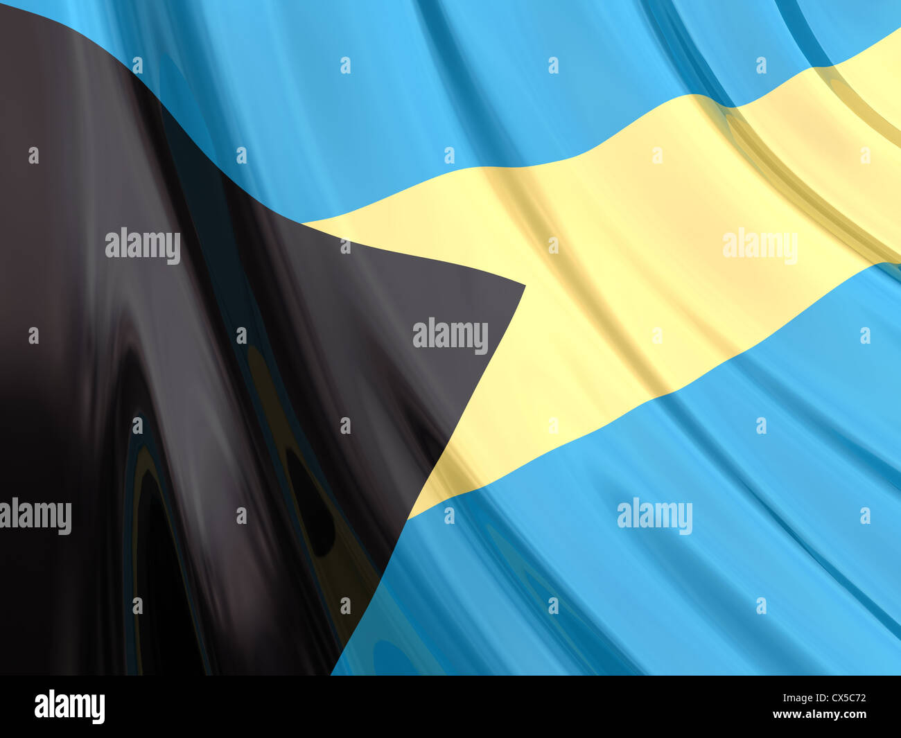 Glänzende Flagge der Bahamas. Stockfoto