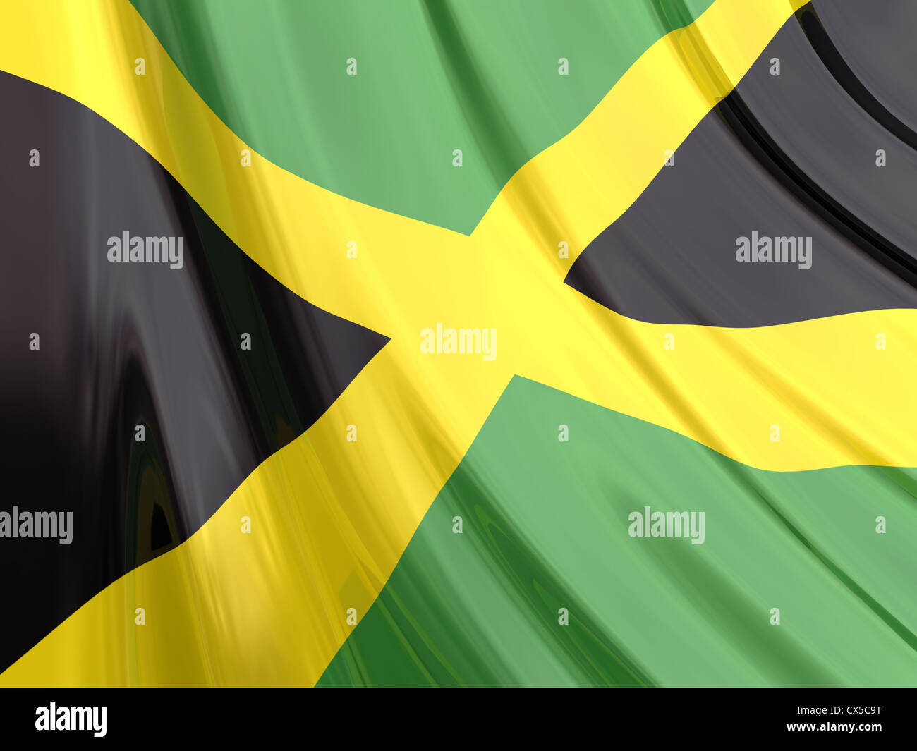 Glänzende Flagge von Jamaika. Stockfoto